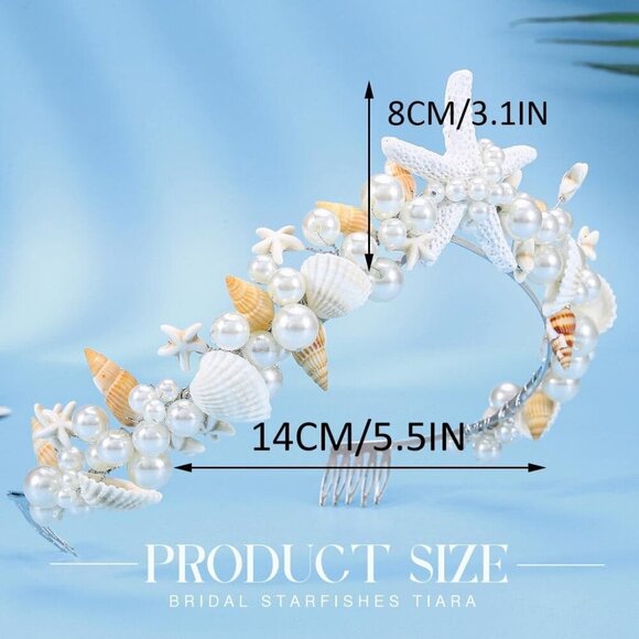 Mermaid Crown Starfish Tiara Pearl Shell Wedding Headband Costume Accessory main image 4
